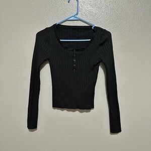 Black Ribbed Long Sleeve Top